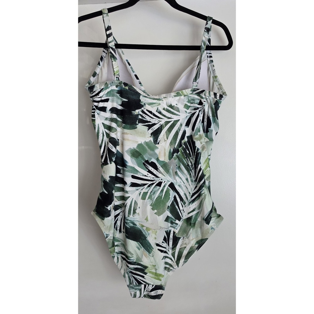 Niptuck Swim One Piece Swimsuit Size 12 Tropical Green Black White V-Neck - Picture 2 of 5